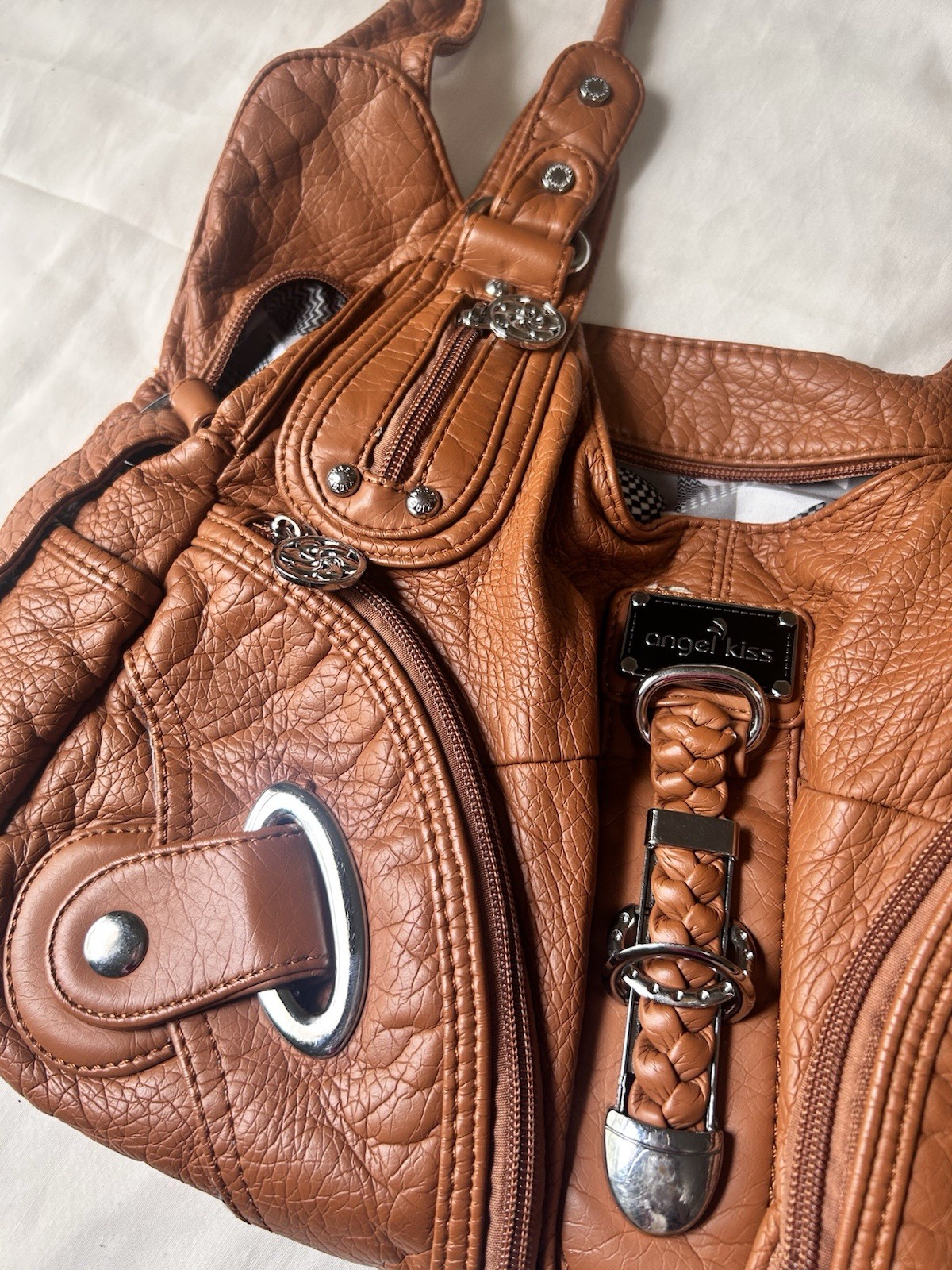 Orange Angel Kiss Hobo Bag Silver Hardware Braided Details Multi Zipper Y2k