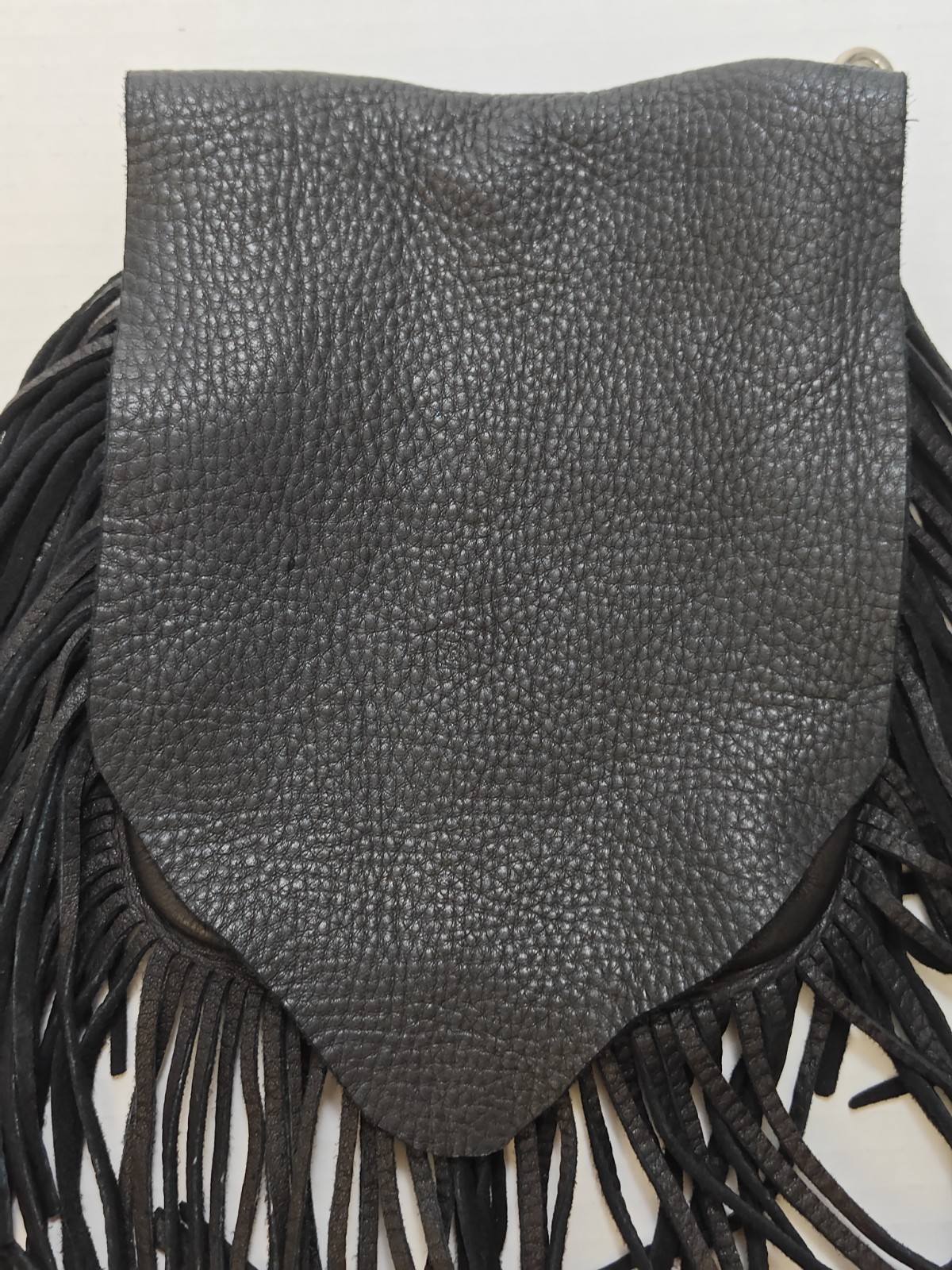 Cactus Mountain Designs Handmade Black Leather Fringed Loop Clasp Pouch Bag