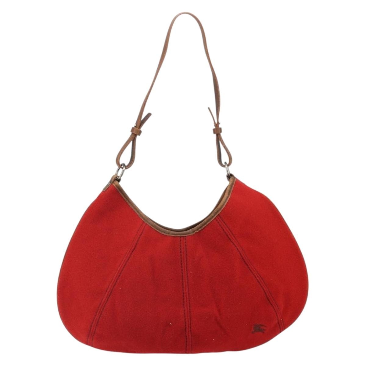 BURBERRY Blue Label Shoulder Bag Felt Leather Red Silver Auth ti3756