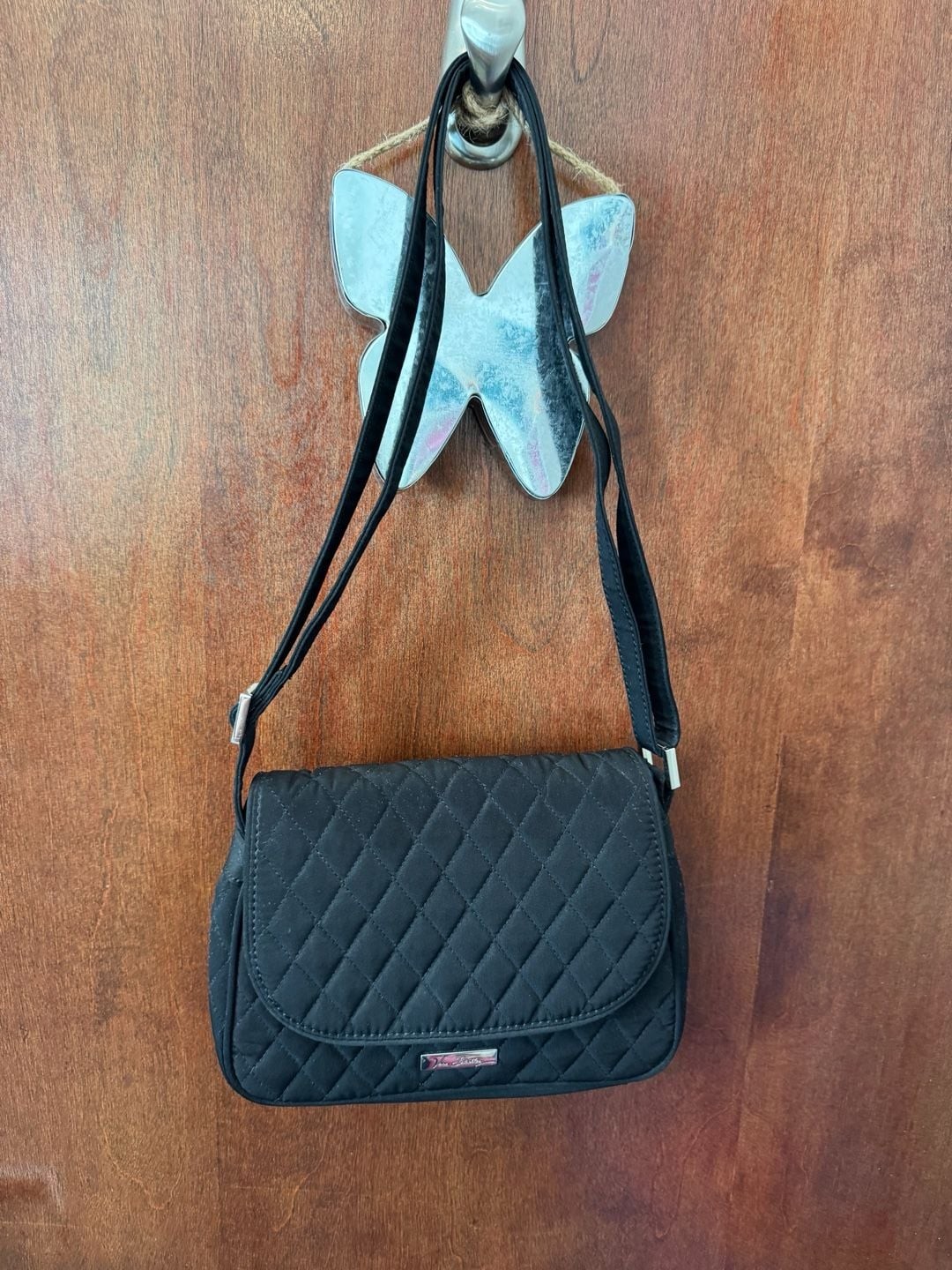 Vera Bradley Black Microfiber Quilted Flap Crossbody Bag