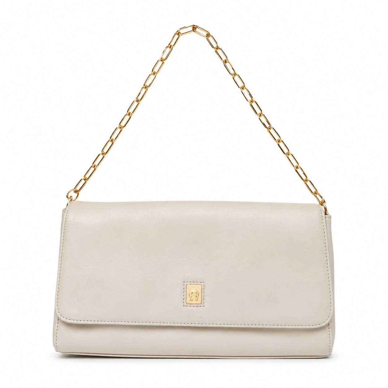 Etienne Aigner Shoulder Bag Women Small Cream Leather Gold Chain Flap Purse Luxe