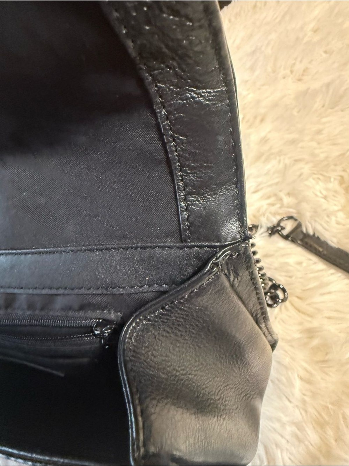 Rebecca Minkoff Black Chevron Quilted Love Crossbody Leather Chain Turnlock Zip