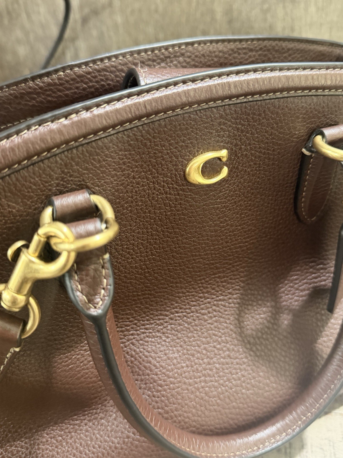 Coach Brown Pebbled Medium Satchel Top Handle Zip Detachable Strap Gold HW