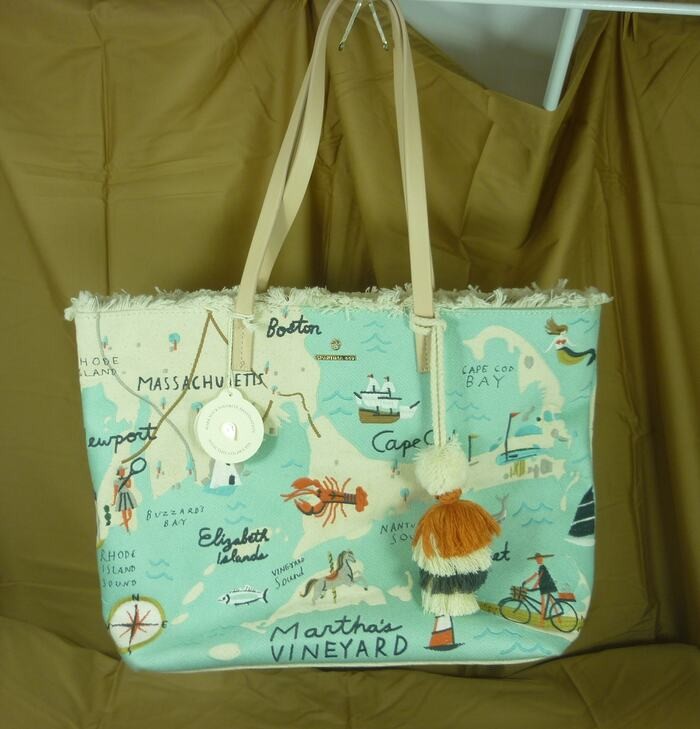 Spartina 449 Northeastern Harbors Embroidered Large Fringe Tote 26B049