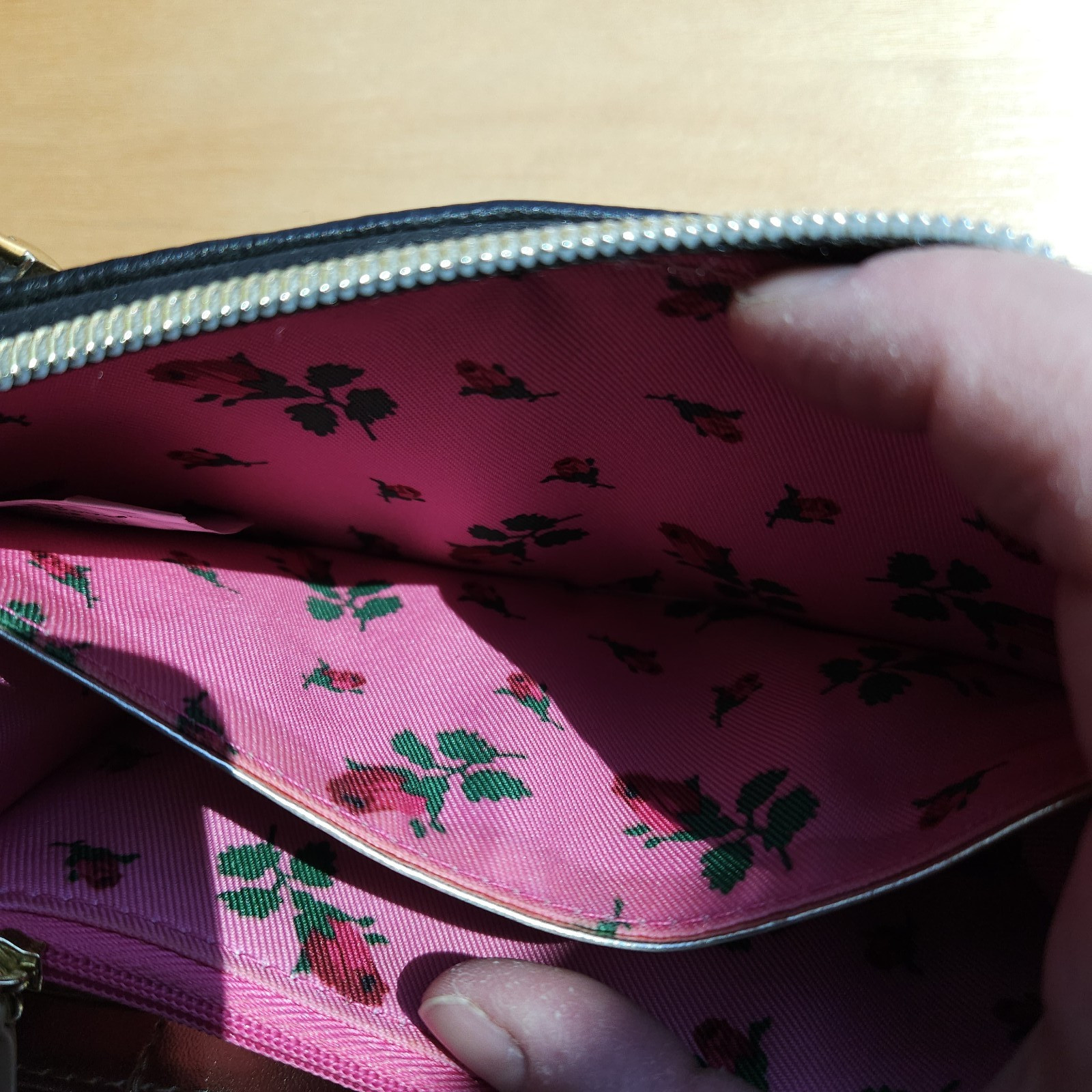 Betsey Johnson Black Wallet Clutch Crossbody Pink Inside Edgy Punk Whimsy Floral