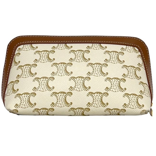 Pre-owned Celine Triomphe pouch in white and brown, PVC and leather, model