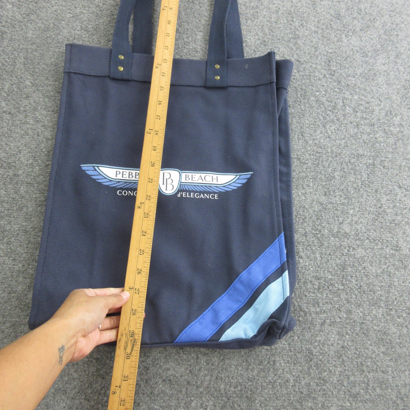 Pebble Beach Tote Shoulder Bag Large Blue Canvas Concours D’Elegance Logo
