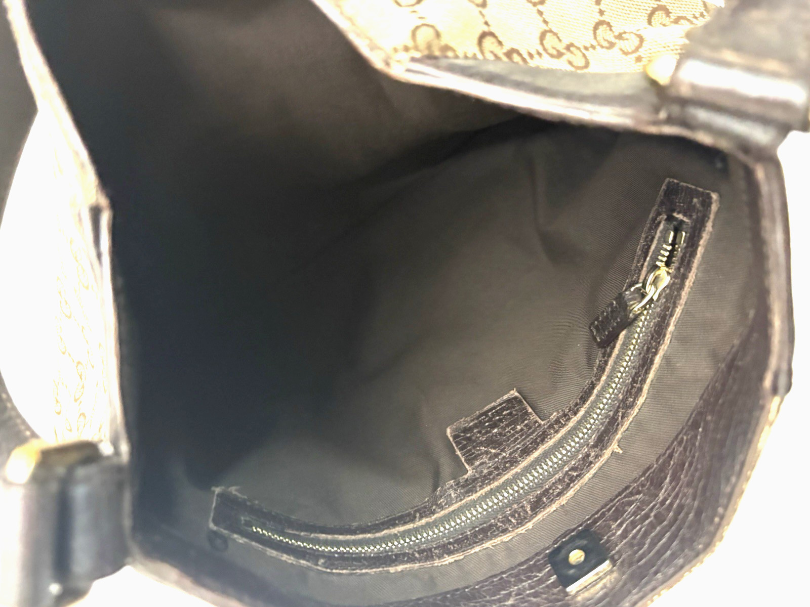 GUCCI HORSEBIT CANVAS W/ DARK BROWN LEATHER HOBO BAG WITH GREEN AND RED WEB
