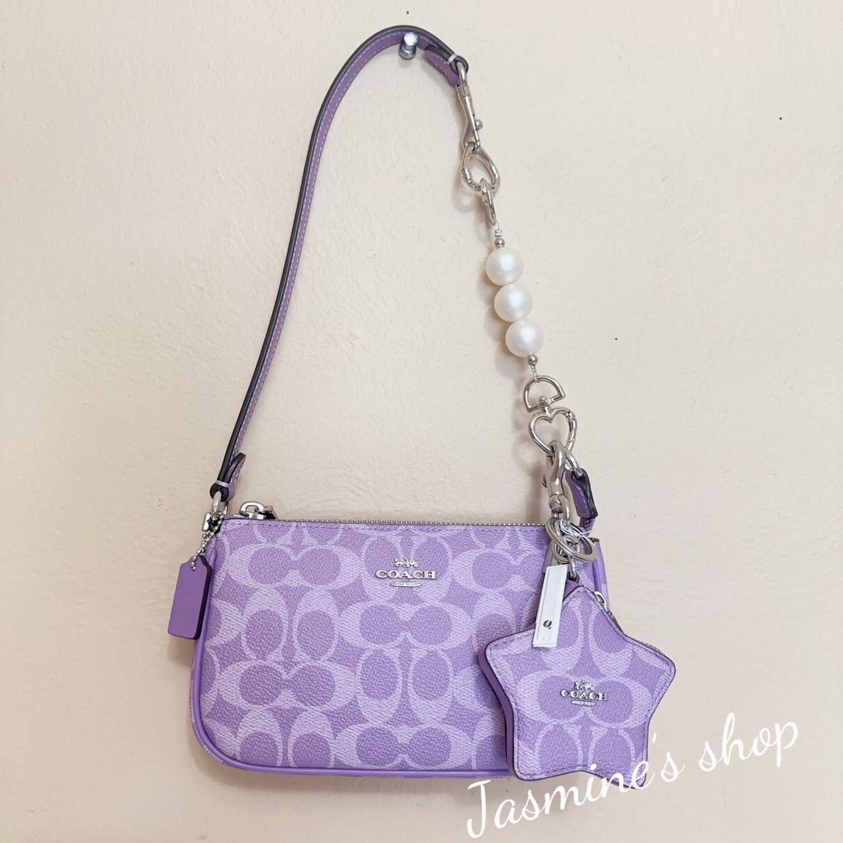 NWT Coach Nolita 19 In Signature Canvas CW426 purple Iris +charm OPT