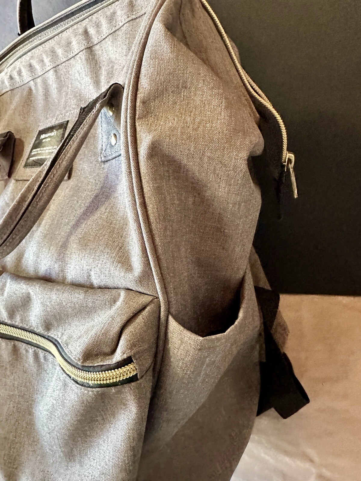 Himawari Backpack Travel Bag/Computer/Baby Grey Large Handy Handles Zippers EUC
