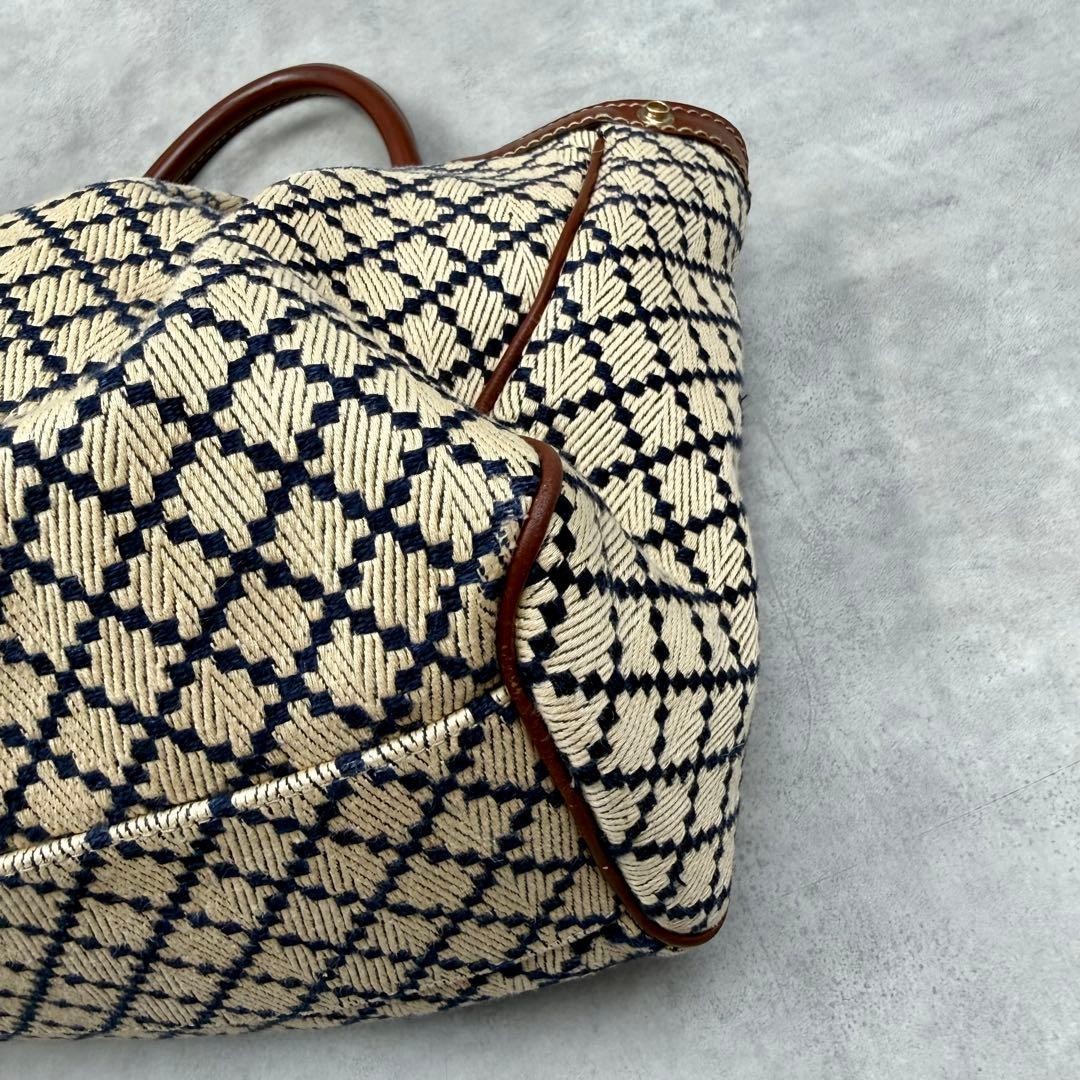 Gucci Sukey Tote Bag Diamante Canvas Brown Leather Handle Pleated Shoulder Purse