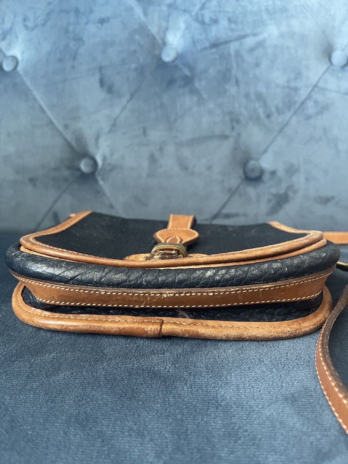 DOONEY & BOURKE Over Under Marble Bag Navy Blue British Tan All Weather Leather