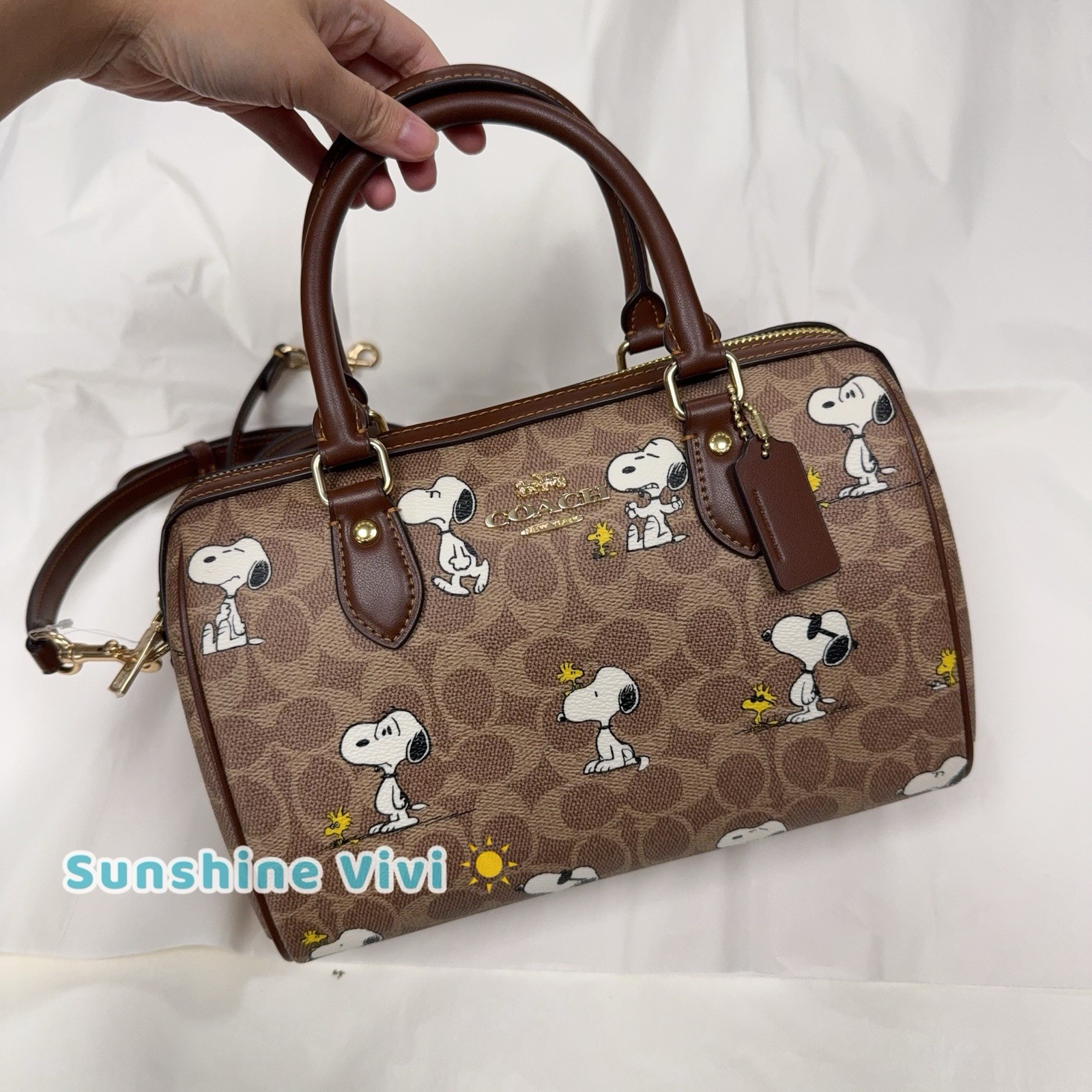 NWT Coach X Peanuts Rowan Satchel Bag Signature Canvas With Snoopy Print CBM33