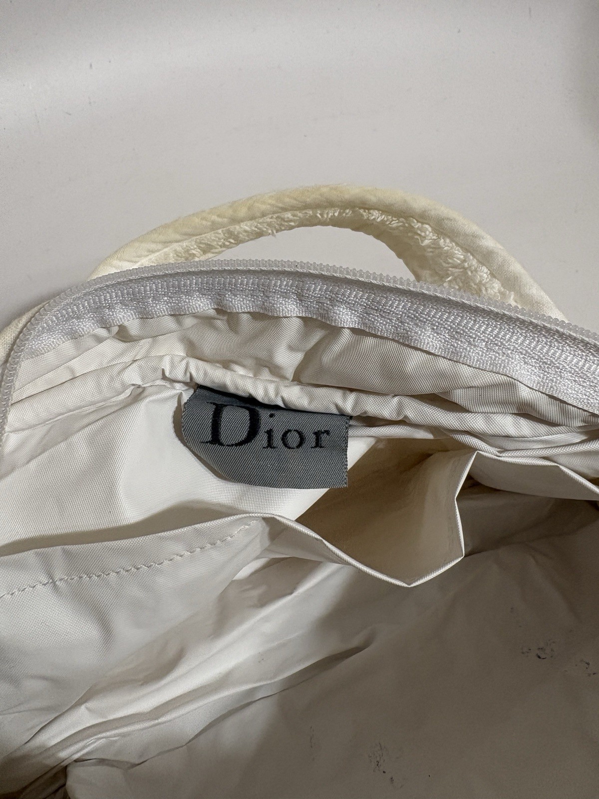 Vtg Christian Dior by John Galliano White & Blue Logo Terry Cloth Bag