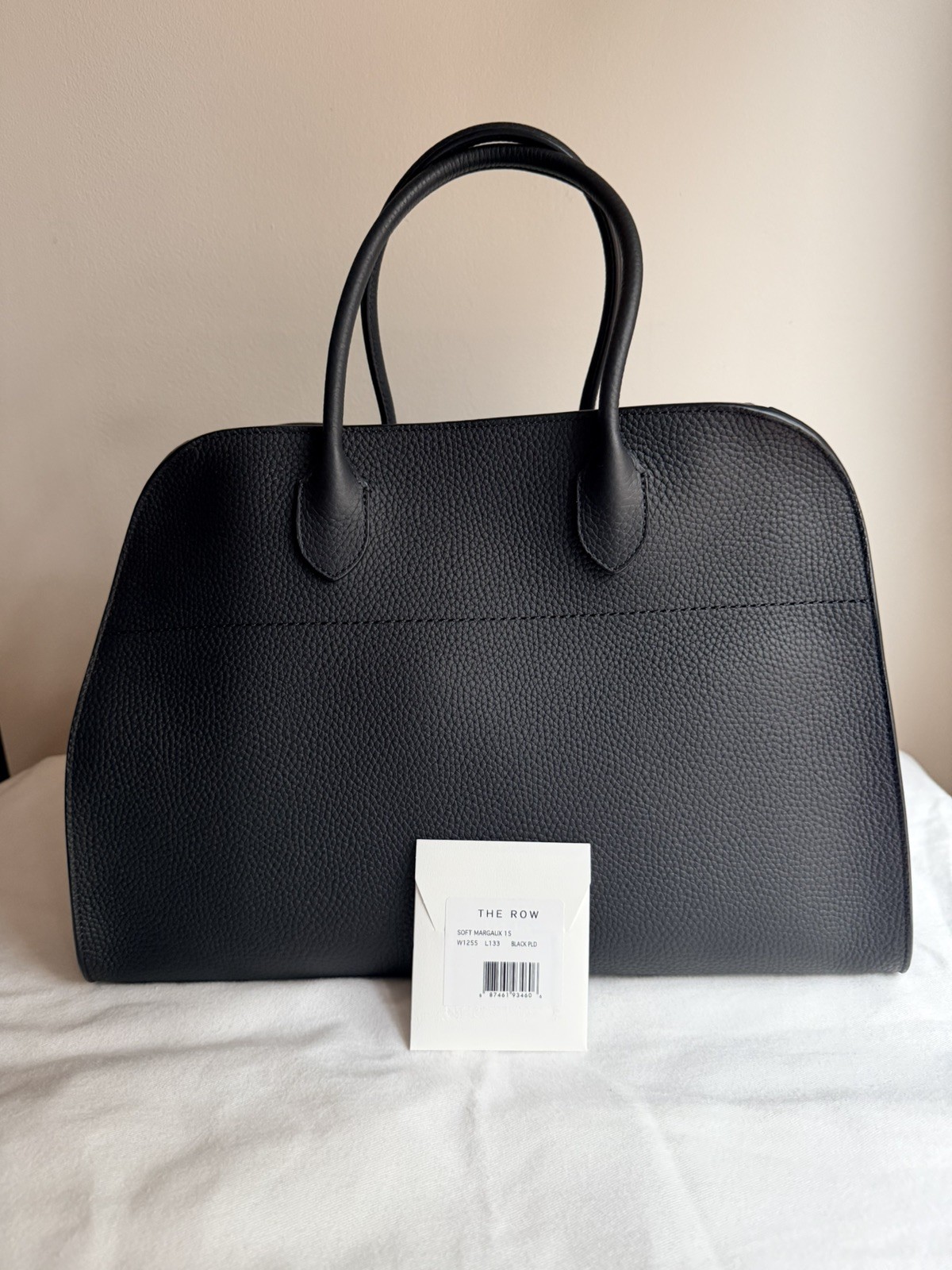THE ROW Soft Margaux 15 Bag in Grained Calfskin Leather BLACK + INSERT