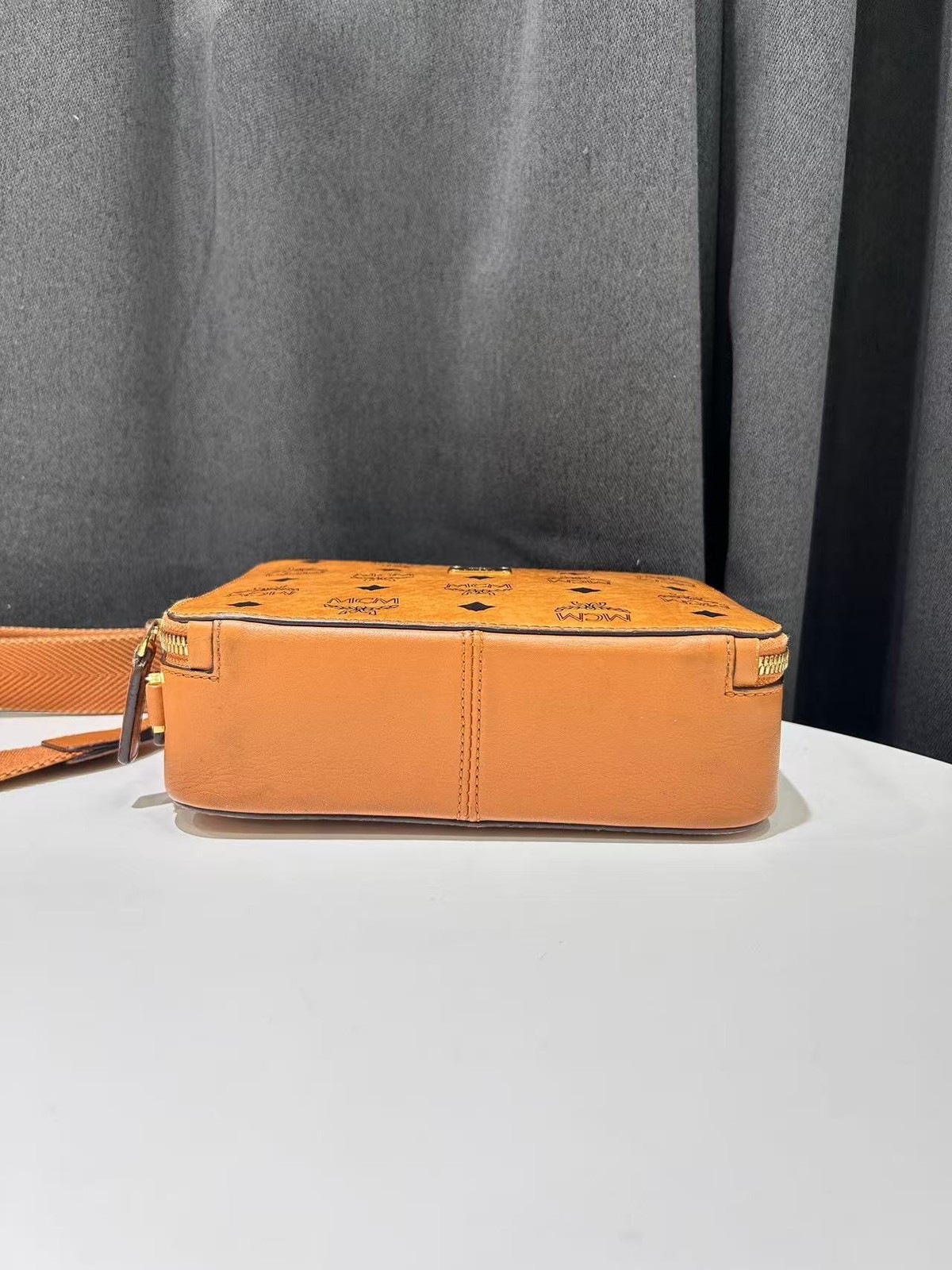 Authentic MCM Visetos Cognac Coated Canvas Box Crossbody Bag Germany