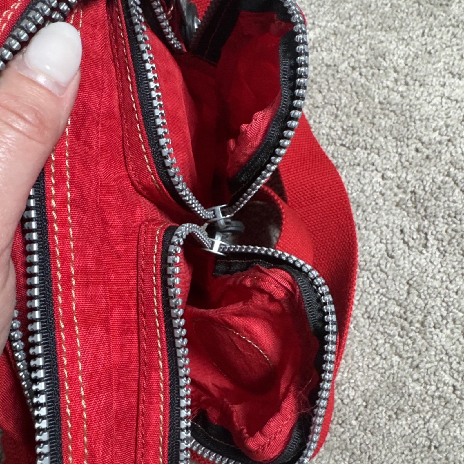 Kipling Red Shoulder Bag Satchel Purse Crossbody Strap Multiple Pockets