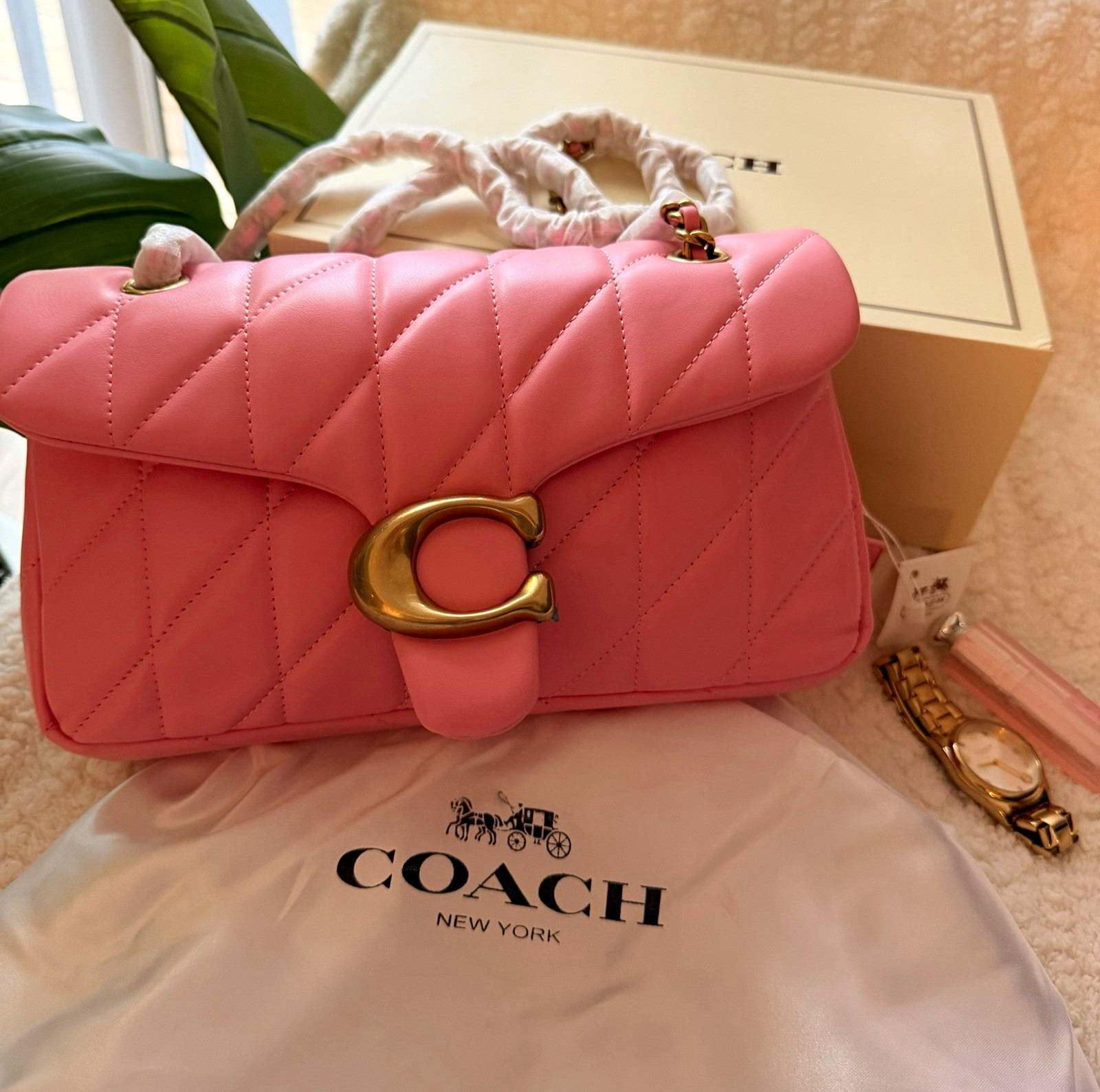 Coach Pillow Tabby Pink Quilted Small Crossbody Push Lock Gold HW Dust Bag