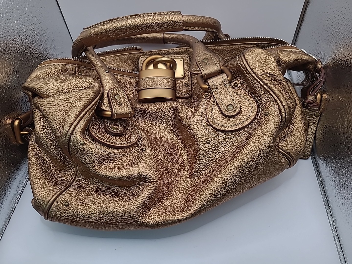 Chloé Paddington Shoulder Bag Metallic Gold Leather Padlock Bag