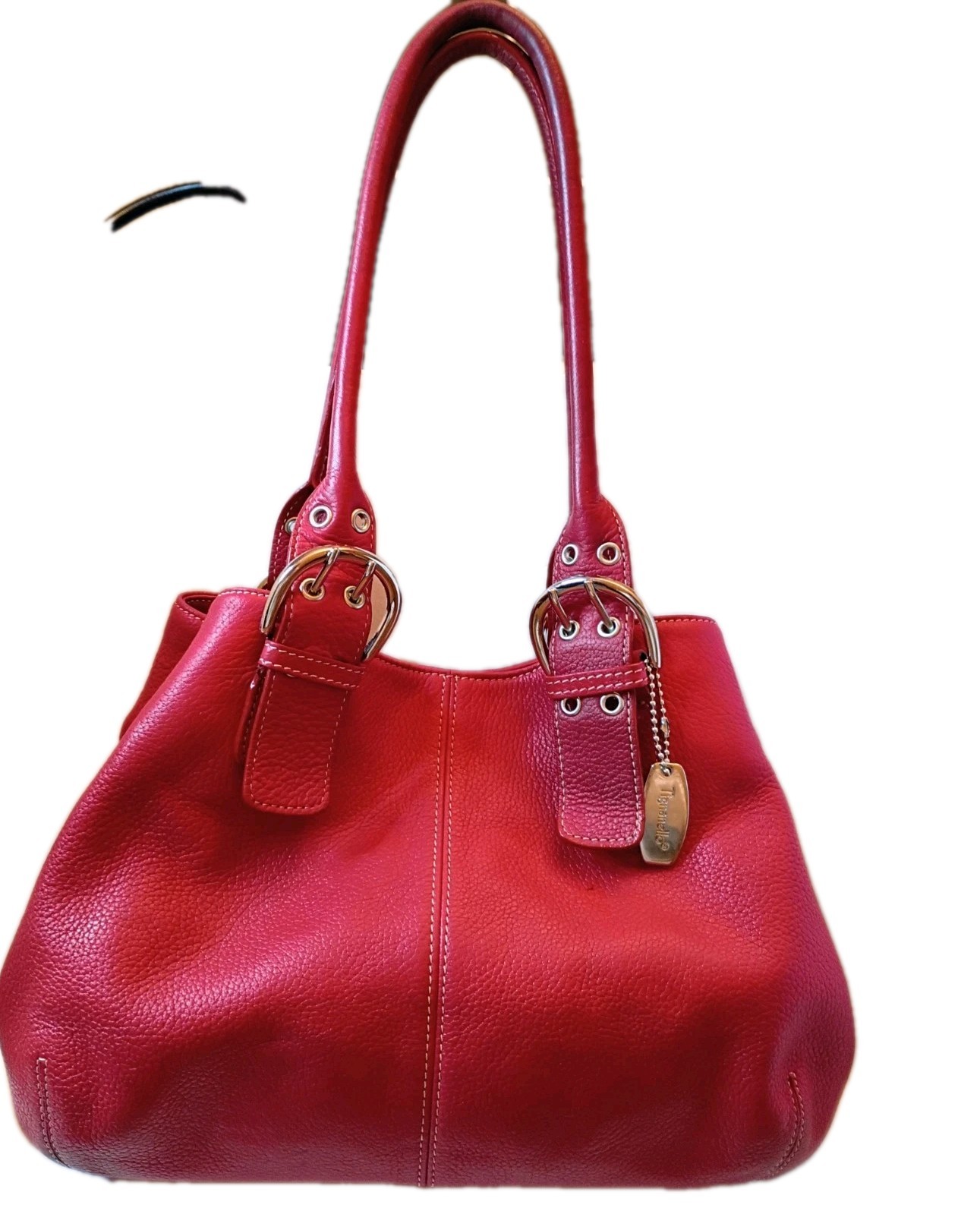 TIGNANELLO Red Leather Shoulder Bag Tote Hobo Satchel Large EUC