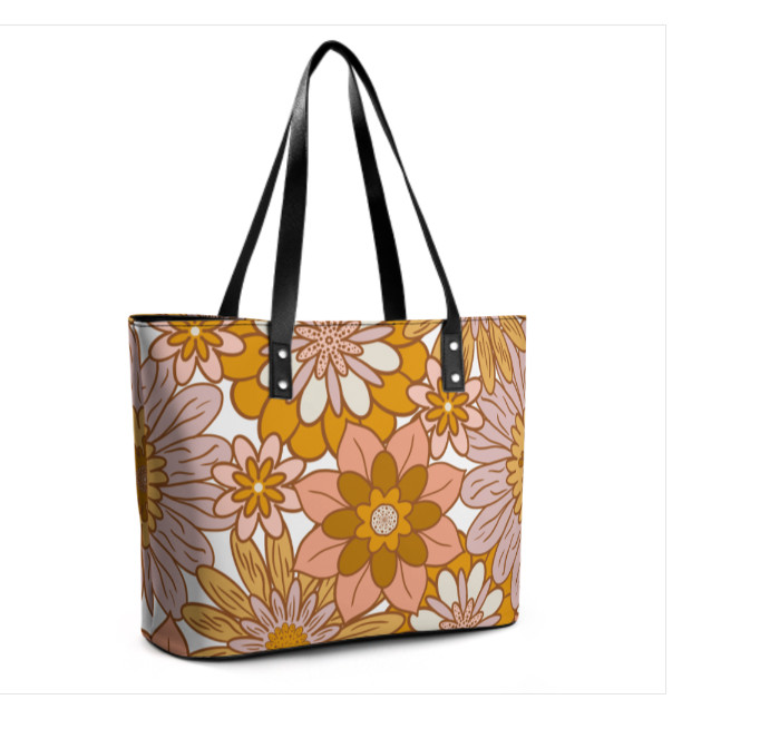 Custom Tote Hand Shoulder Bag 12 X 15 Spring Bohemian Orange Brown Floral NEW