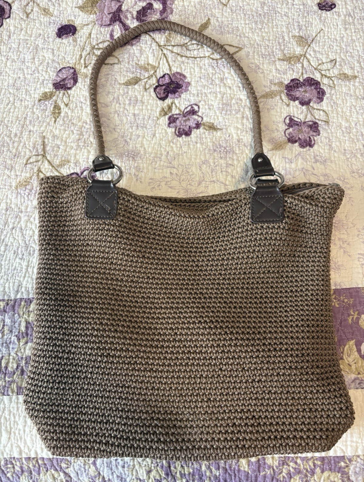 Croft & Barrow Brown Woven Shoulder Bag Zip Closure Lined Inner Pockets
