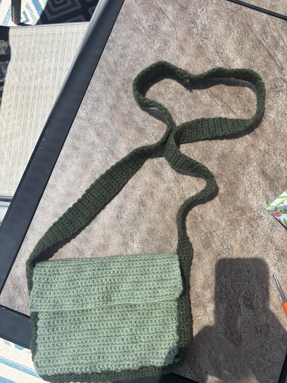 Women’s Green Handmade Crochet Crossbody Bag Solid Rectangle with Long Strap