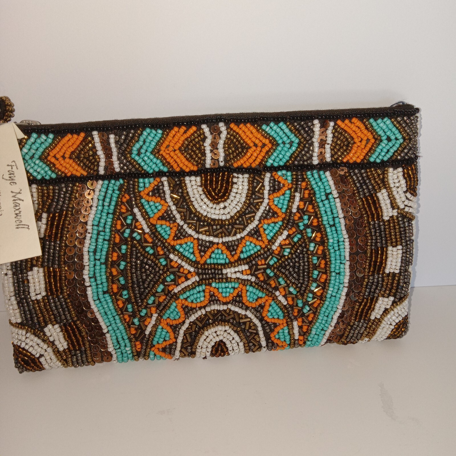Imported Hand Beaded Island Style Clutch w/Wrist Handle Purse NWT