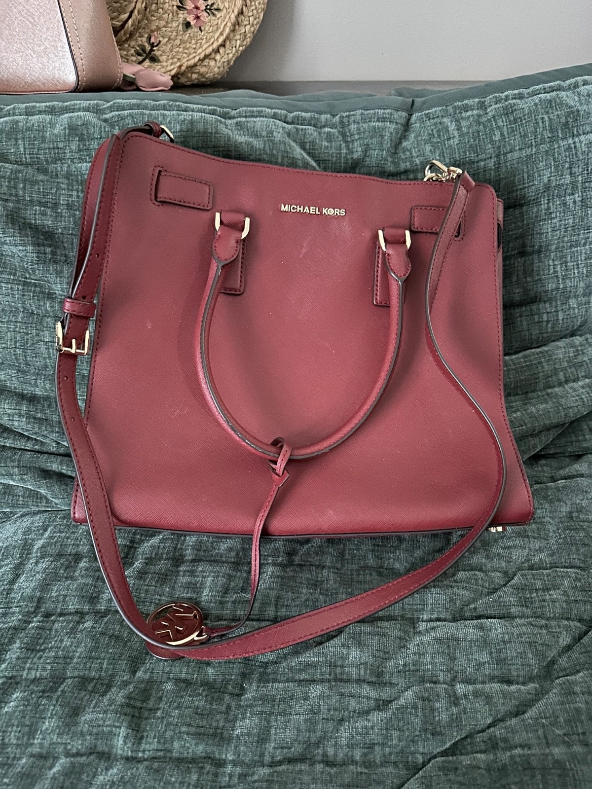 EUC Michael Kors Tote Crossbody Wine Red Burgundy