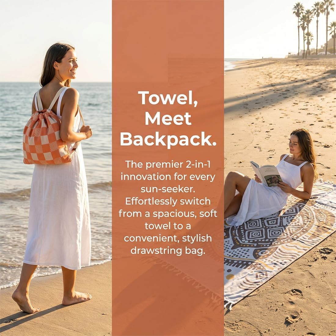 2026 New 2 In 1 Convertible Towel Bag Backpack – Oversized Sand Free Microfiber