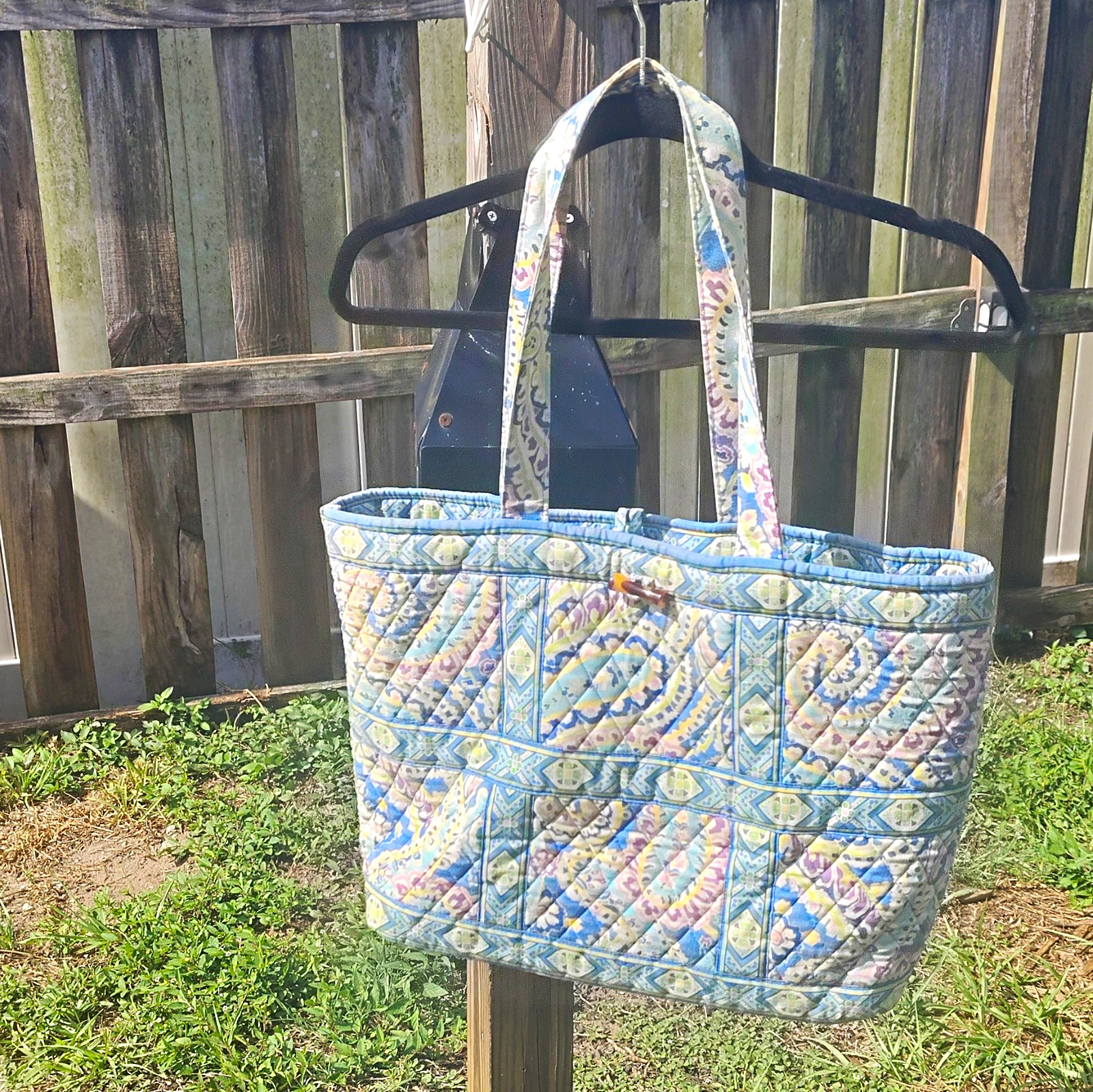 Blue Multicolor Paisley Tote Bag Zip Top Double Handles Inner Pockets Lined
