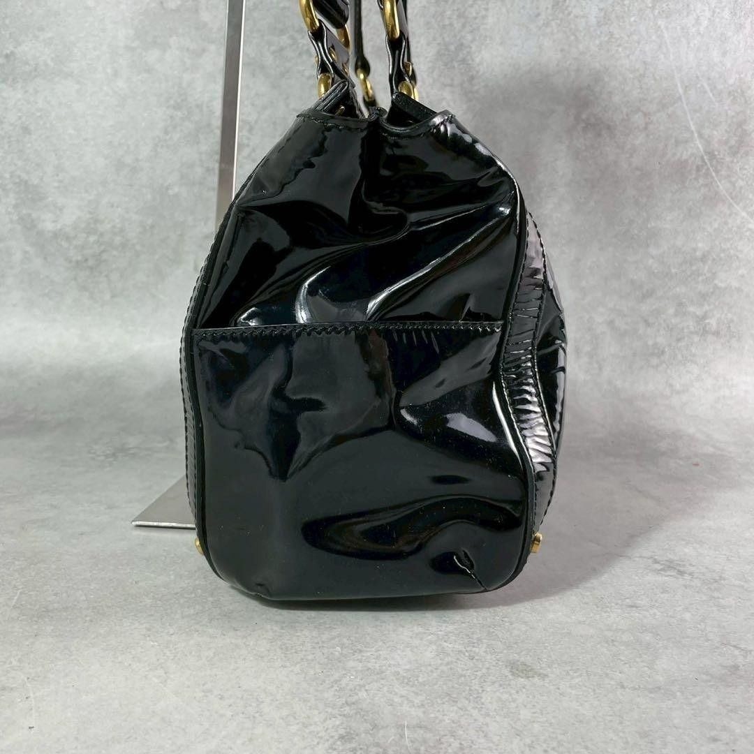 SERGIO ROSSI Shoulder Bag Patent Leather Black Vintage Authentic From Japan