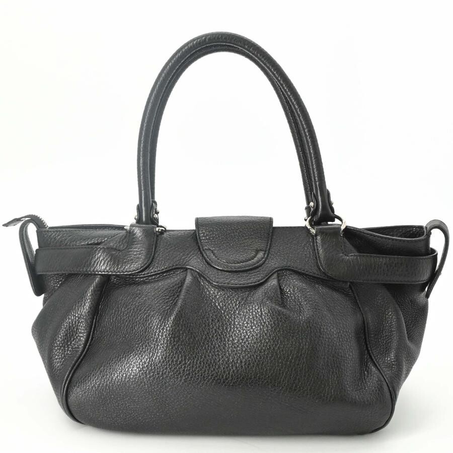 Salvatore Ferragamo Gancini Black Leather Turn Lock Handbag Silver Hardware