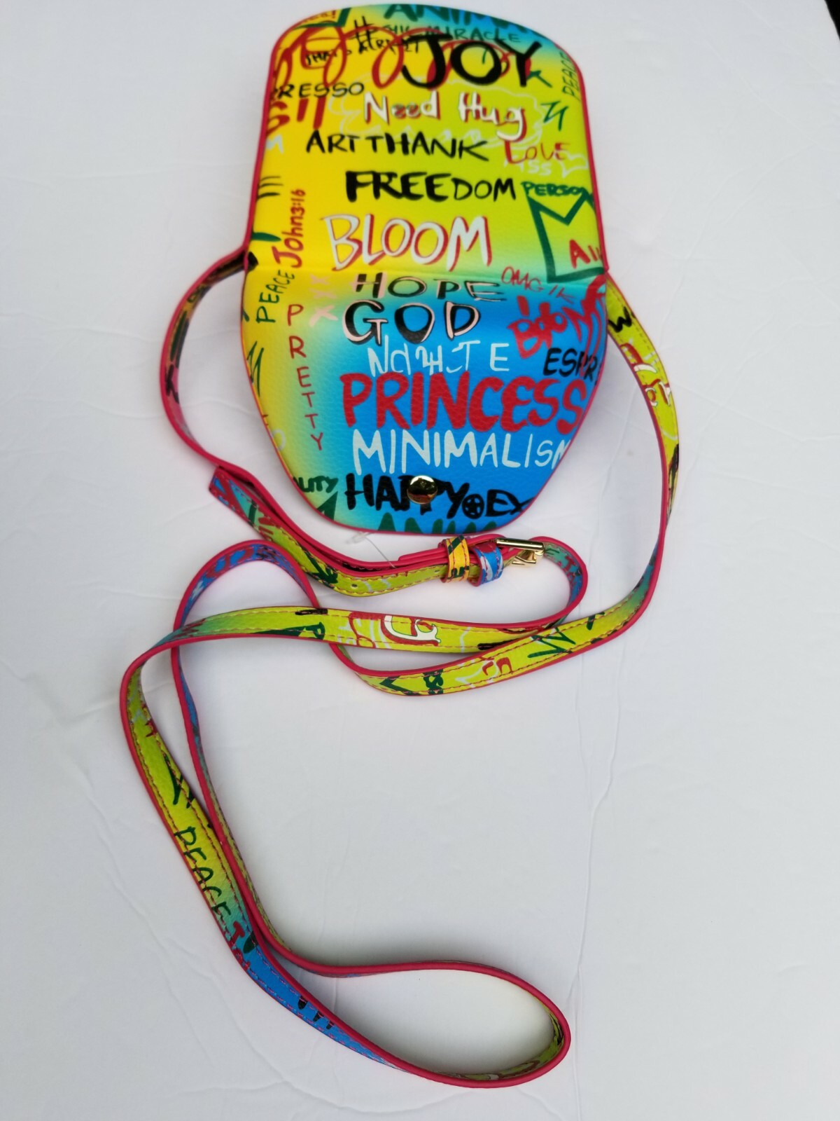 Small Graphic Graffiti Inspired Crossbody Purse Bag, Bright, Colorful, Vegan