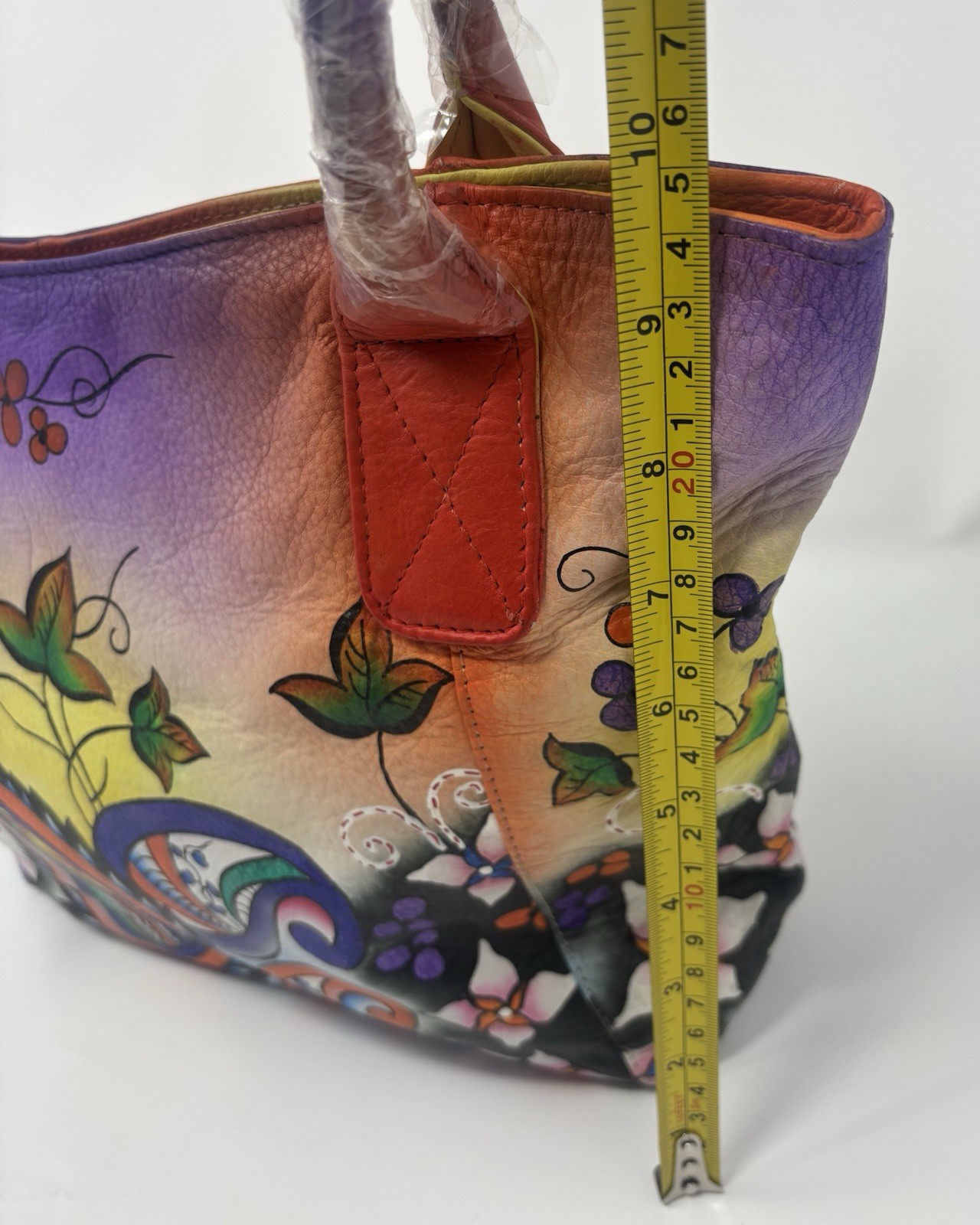NWT Sukriti Kalkota Hand Painted Leather Tote Purse Floral Paisley Artisan Boho