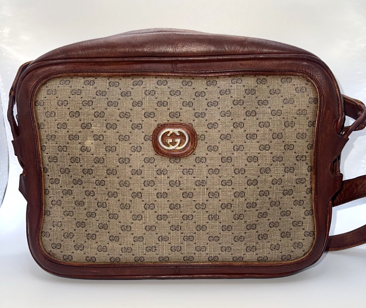Gucci Micro GG PVC Leather Shoulder Bag Brown Sherry Line Authentic