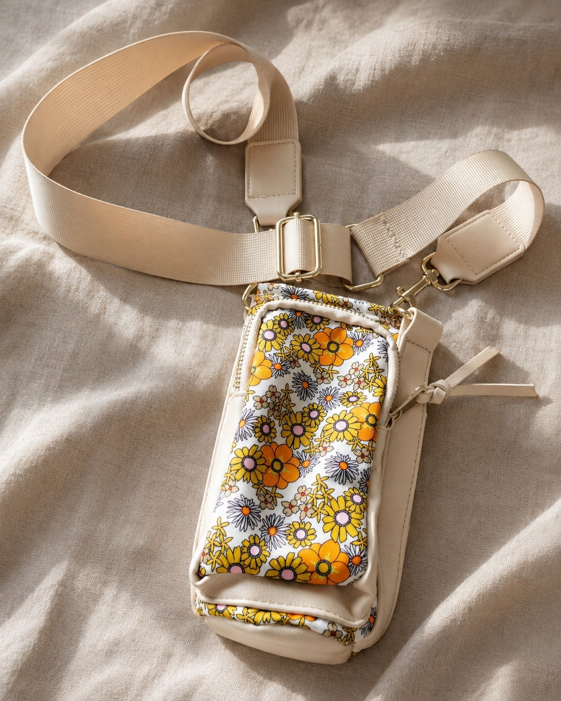 Floral Crossbody Phone Pouch Bag Zip Closure Adjustable Detachable Strap