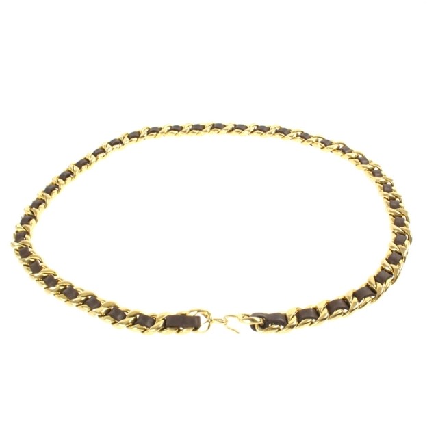 CHANEL Leather Chain Belt Brown 100cm Used