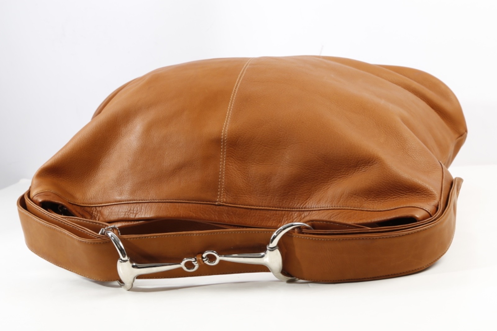 Cape Cod Equestrian Tan Cognac Leather Horsebit Oversized Slouchy Shoulder Bag