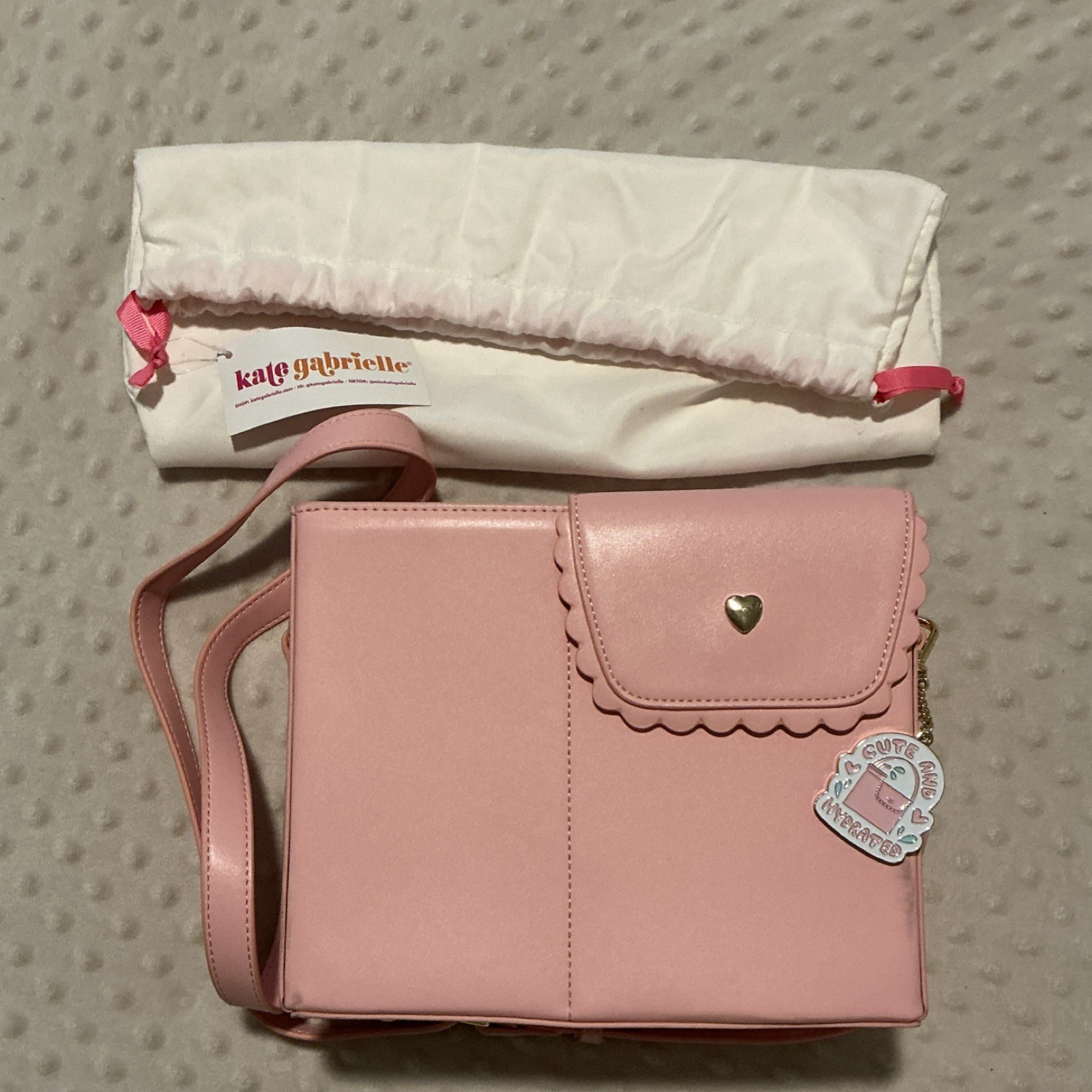 kate gabrielle Pink Shoulder Bag Heart Accent Scalloped Edge with Bag Charm