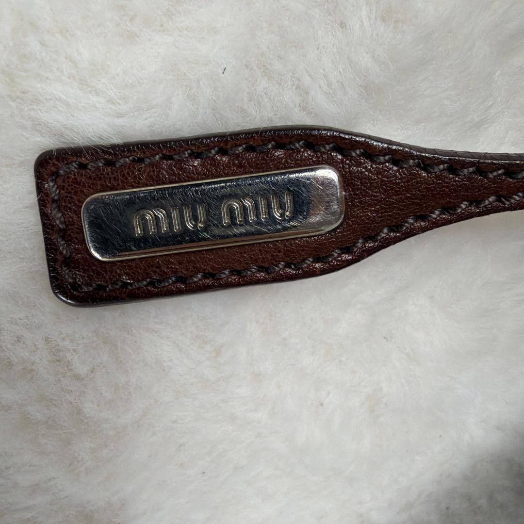 Miu Miu Vintage Leather Shoulder Bag Dark Brown Studded Auth