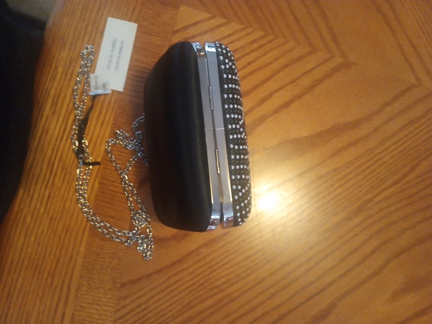 VTG JNB Women’s Evening Box Clutch,Silver/Black Crystals/Black Satin Back NWT