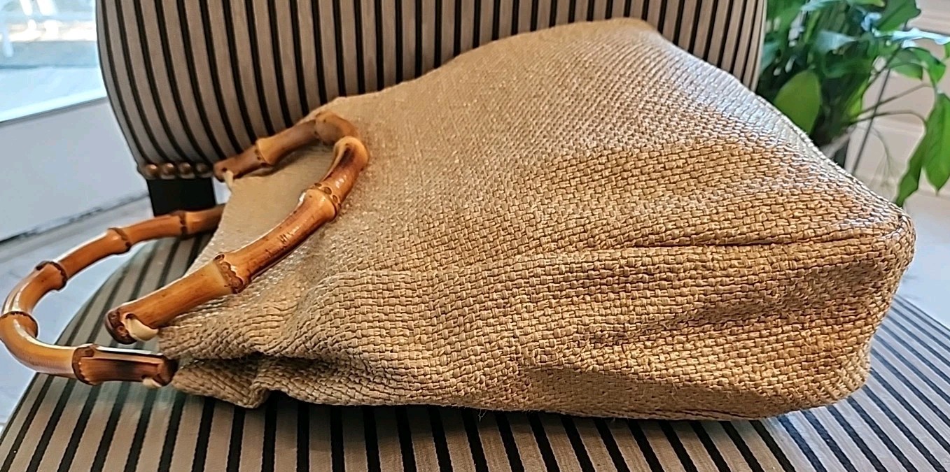 Vintage Amanda Smith Woven Summer Tan Purse w/Cane Handles