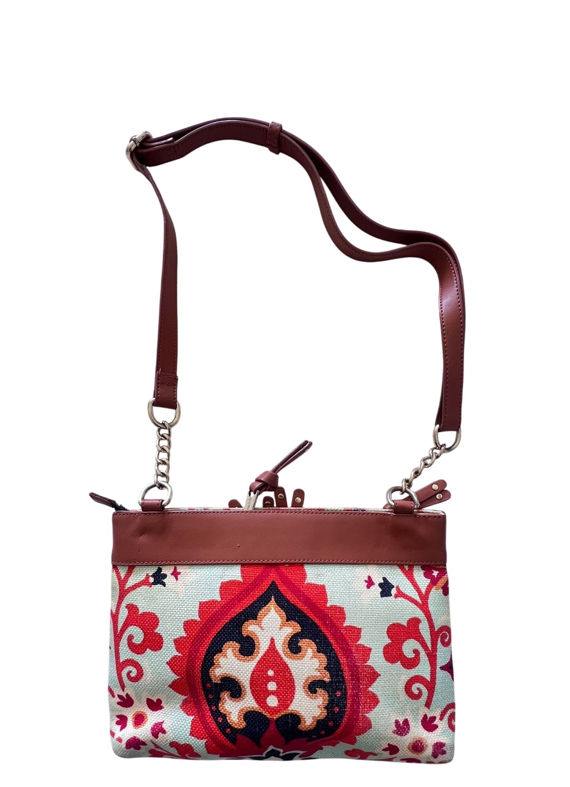 Spartina 449 Waving Girl Linen Crossbody Hipster Bag with Brown Leather Accents