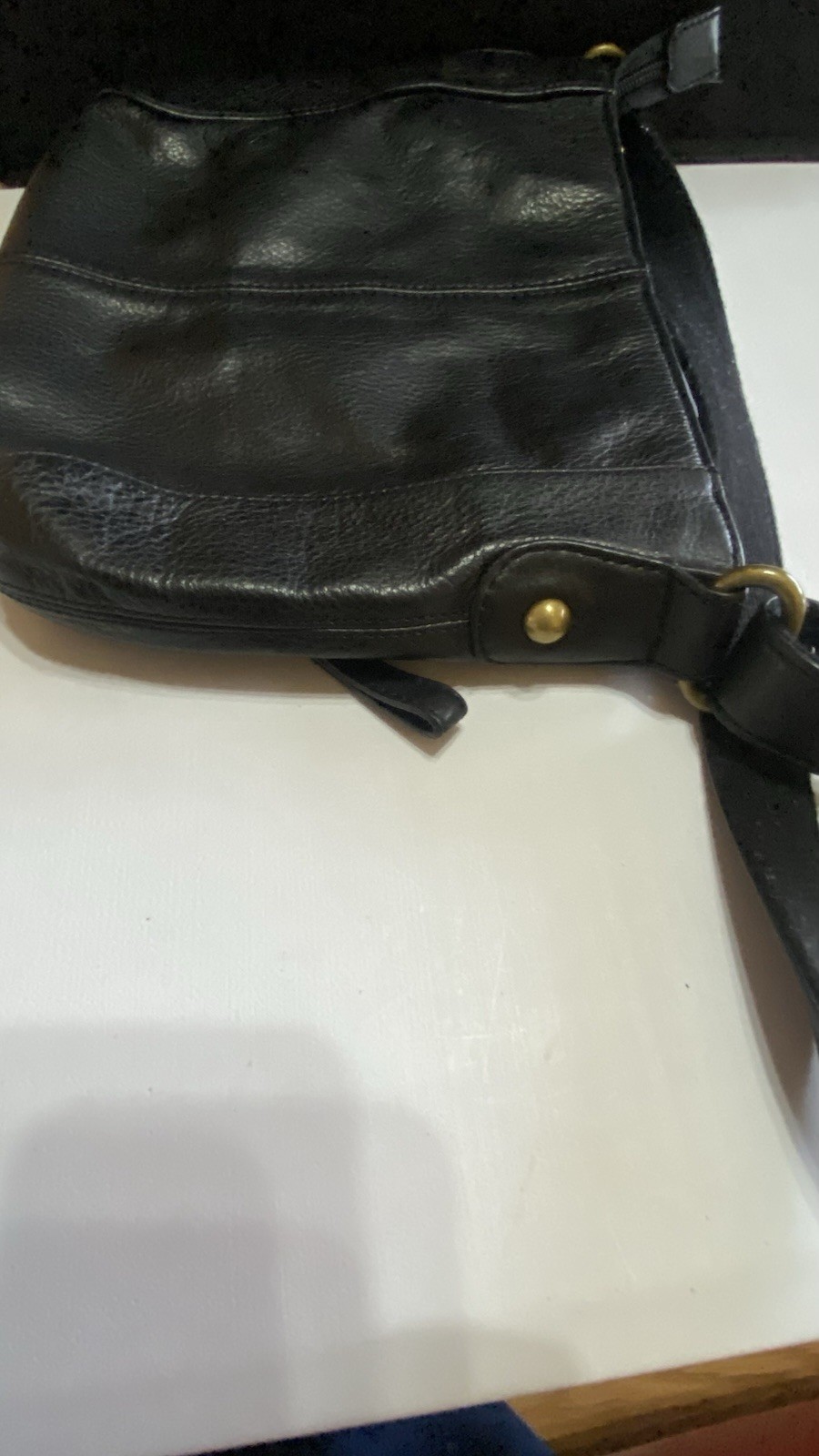 Audrey Brooke Black Leather Shoulder Bag Thick Pebble Leather Multi Compartments