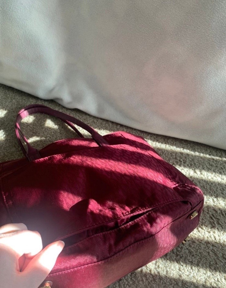 Michael Kors Burgundy Medium Monogram Tote Zip Top Gold Hardware Bag Charm