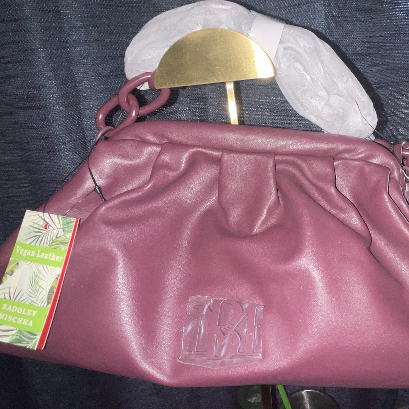 Badgley Mischka Pink Clutch Top Handle Snap Closure Chain/Detachable Strap