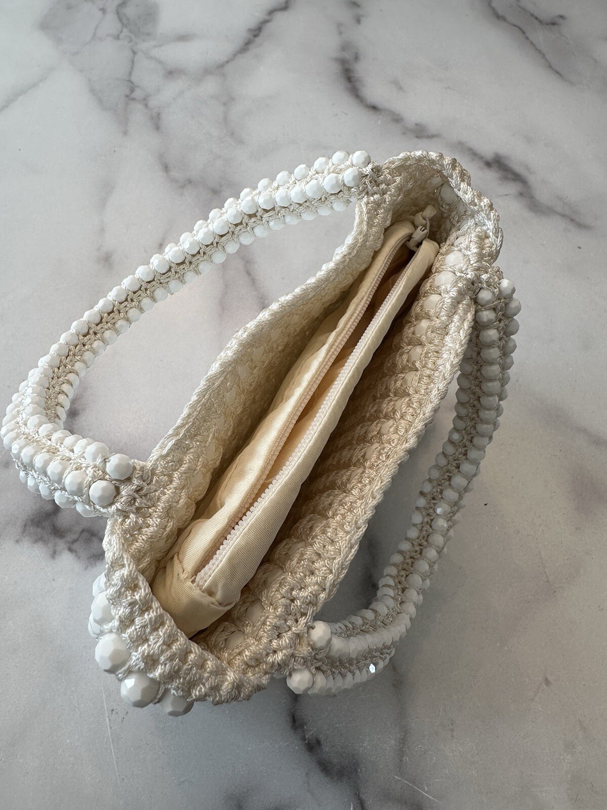 Daniel Swarovski Paris White Glass Beads Crochet Mini Bag Made in FRANCE