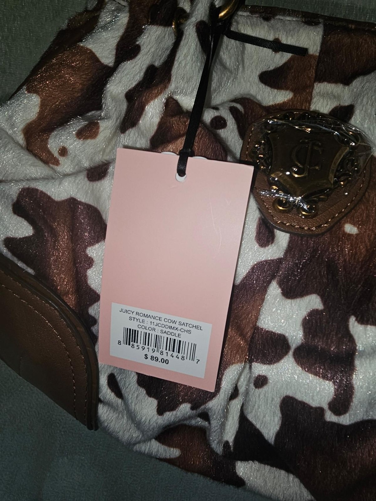 NWT Juicy Couture Romance Saddle Brown Cow Multicolor Satchel Viral Handbag