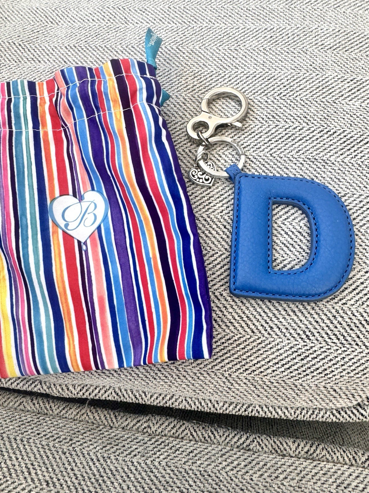 BRIGHTON D INITIAL INITIALLY YOURS HANDBAG FOB Key chain Bag Charm BLUE LEATHER!